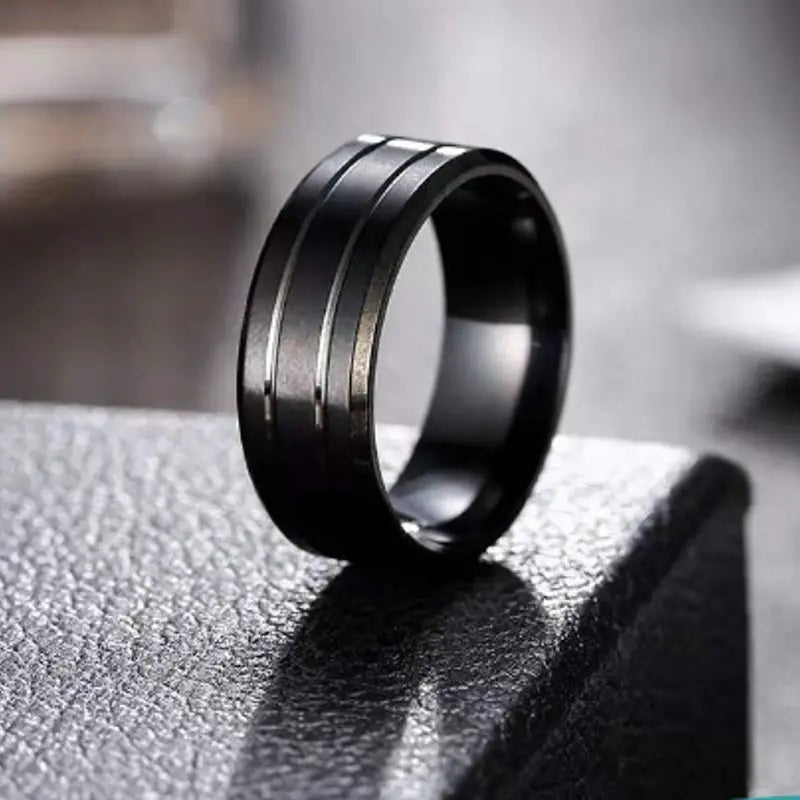 Black Titanium with Silver Stripes 8mm