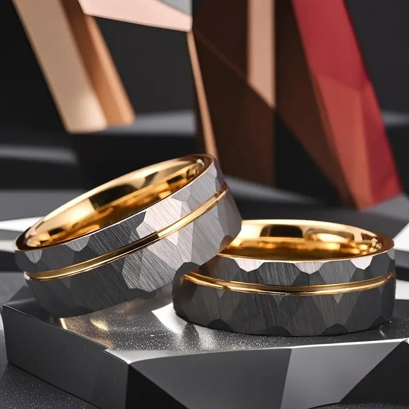 Golden Hammered Tungsten Ring 8mm