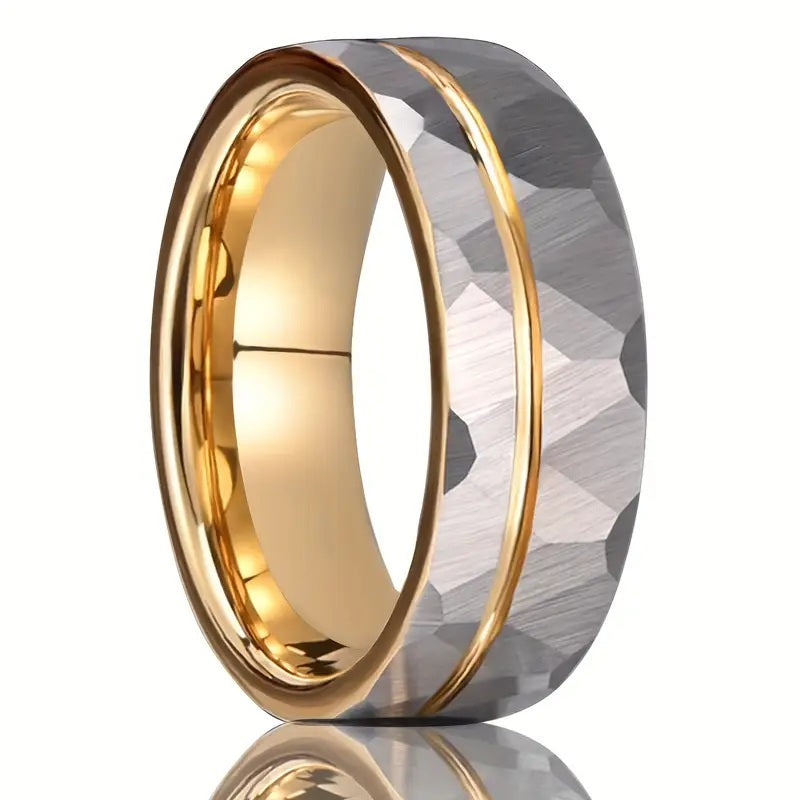 Golden Hammered Tungsten Ring 8mm