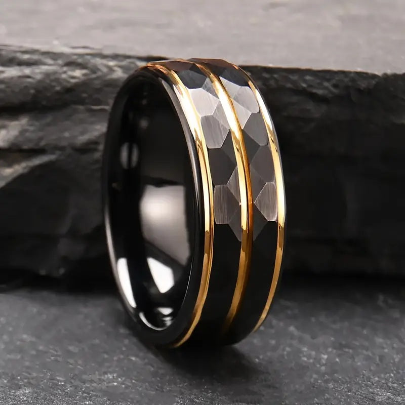 Black Tungsten with Gold color Stripes 8mm