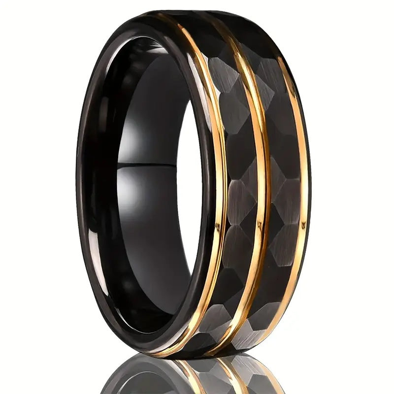 Black Tungsten with Gold color Stripes 8mm