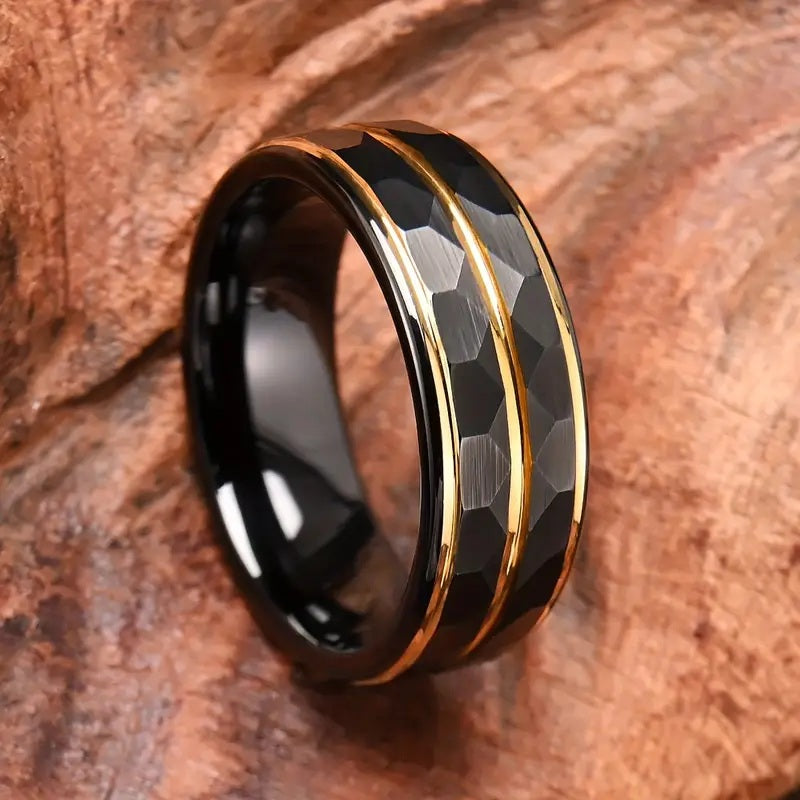 Black Tungsten with Gold color Stripes 8mm