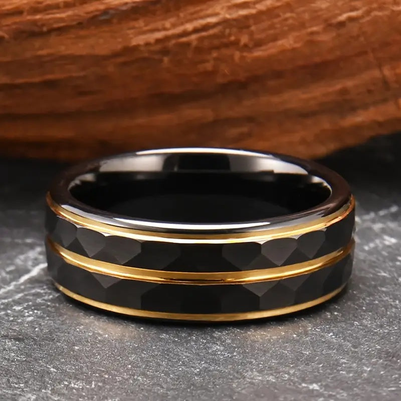 Black Tungsten with Gold color Stripes 8mm