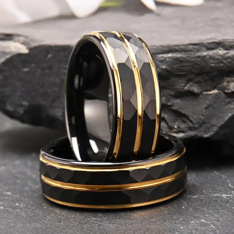 Black Tungsten with Gold color Stripes 8mm
