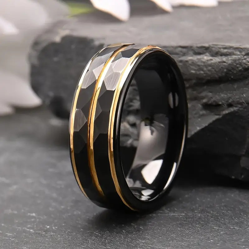 Black Tungsten with Gold color Stripes 8mm