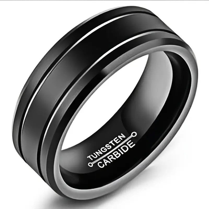 Black Titanium with Silver Stripes 8mm