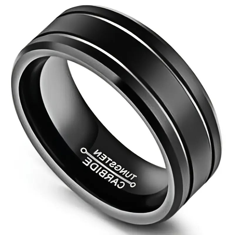 Black Titanium with Silver Stripes 8mm