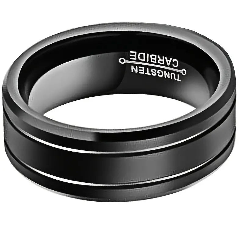 Black Titanium with Silver Stripes 8mm