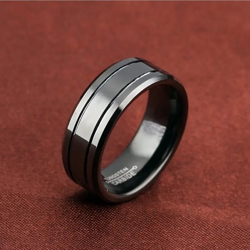 Black Titanium with Silver Stripes 8mm