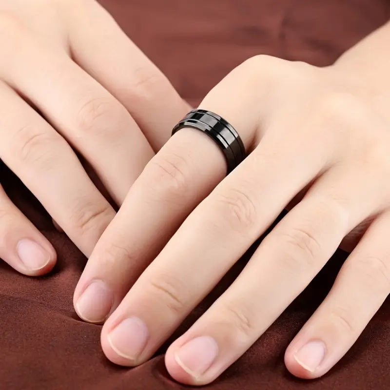 Black Titanium with Silver Stripes 8mm
