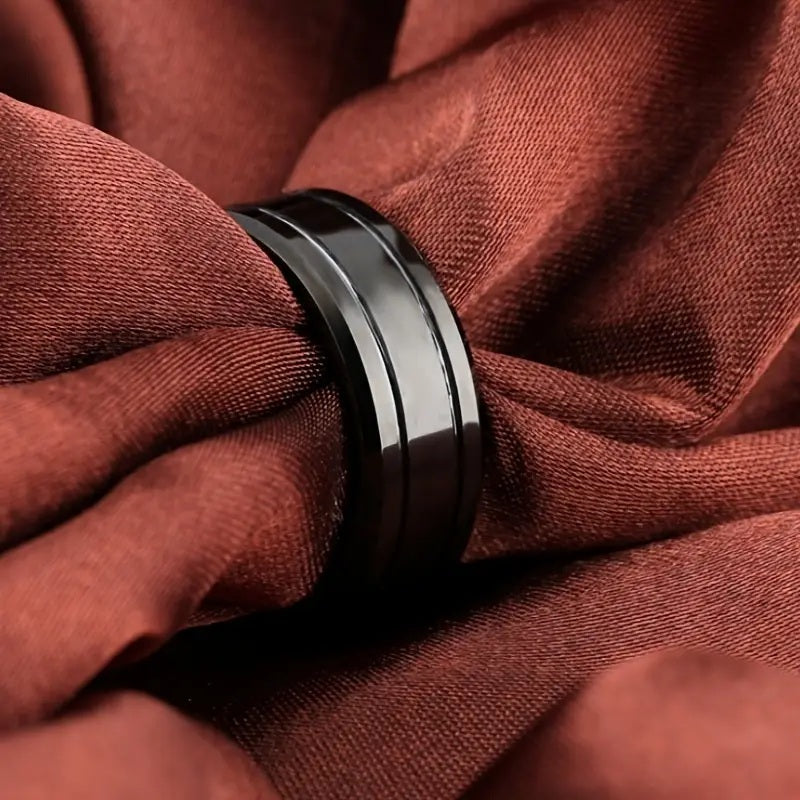 Black Titanium with Silver Stripes 8mm