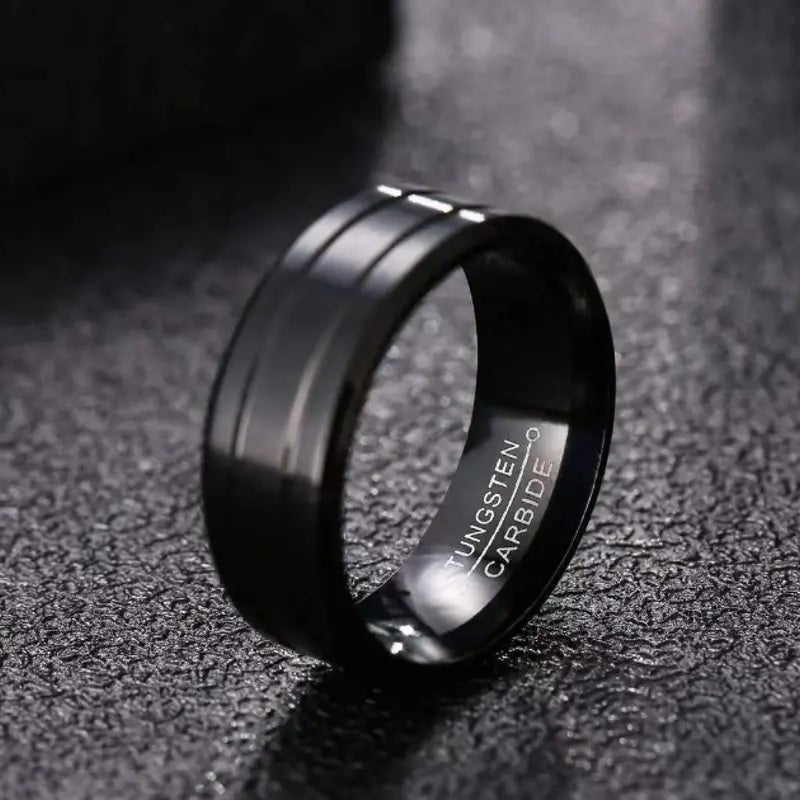 Black Titanium with Silver Stripes 8mm