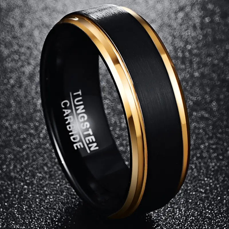 Black Tungsten with Gold color Edges 8mm