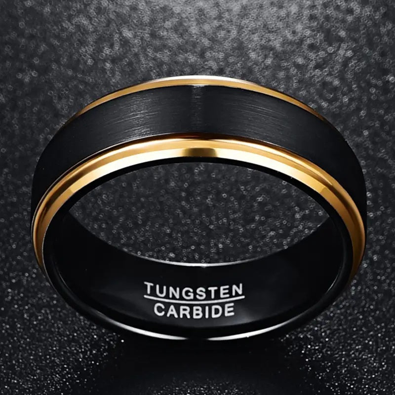 Black Tungsten with Gold color Edges 8mm