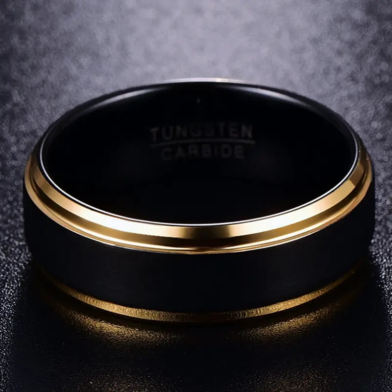 Black Tungsten with Gold color Edges 8mm