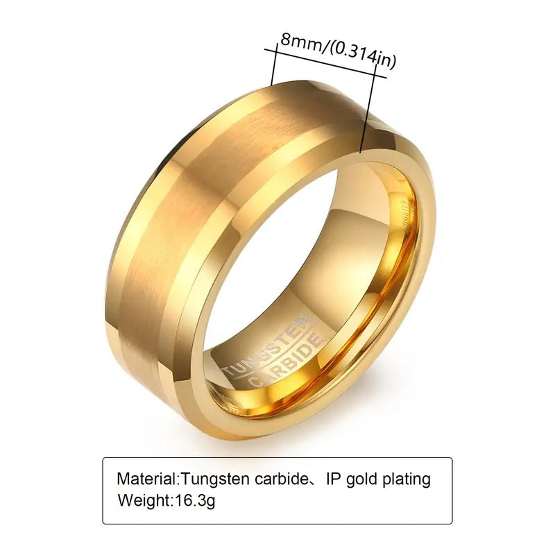 Elegant 8mm Gold-Plated Tungsten Carbide Ring 8mm