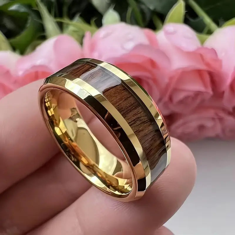 Koa Wood inlaid Tungsten Ring 8mm