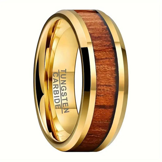 Koa Wood inlaid Tungsten Ring 8mm