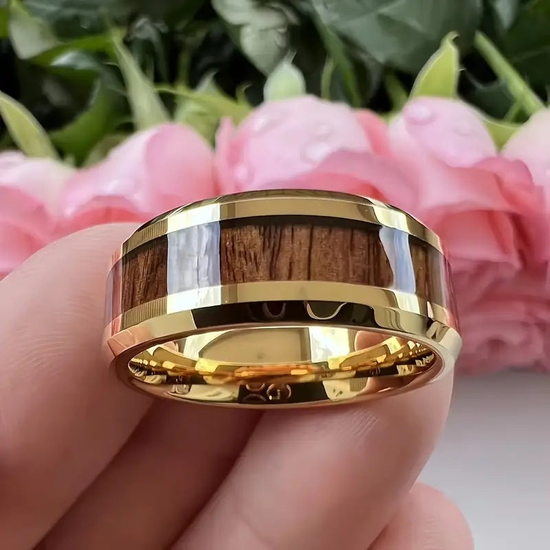 Koa Wood inlaid Tungsten Ring 8mm