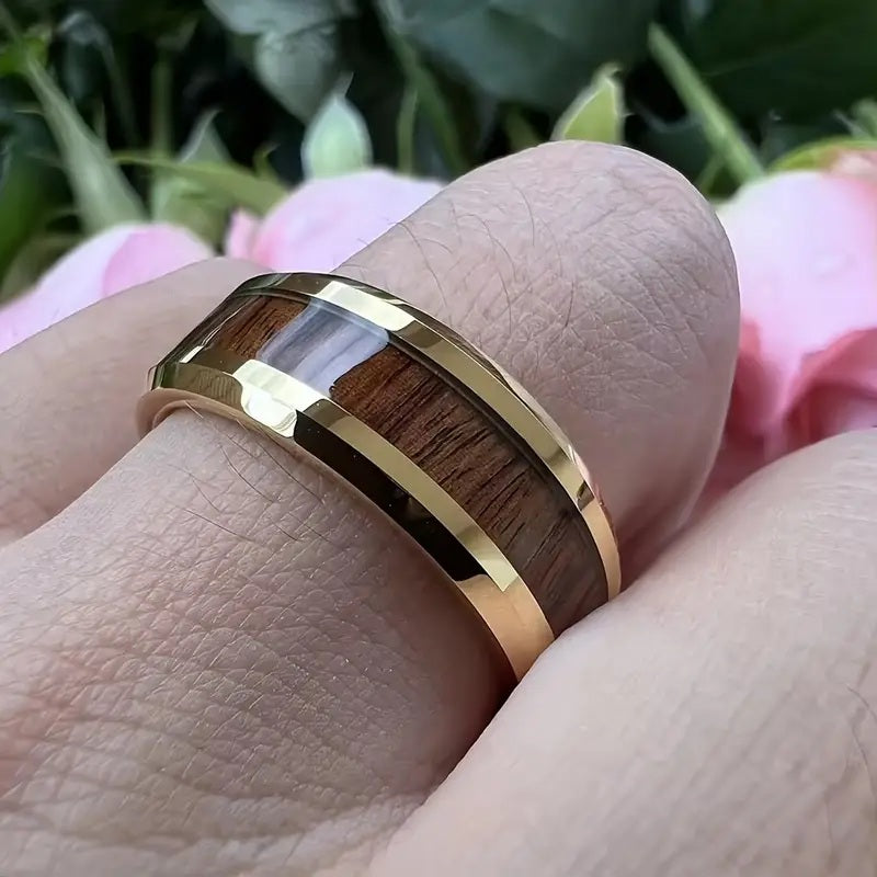 Koa Wood inlaid Tungsten Ring 8mm