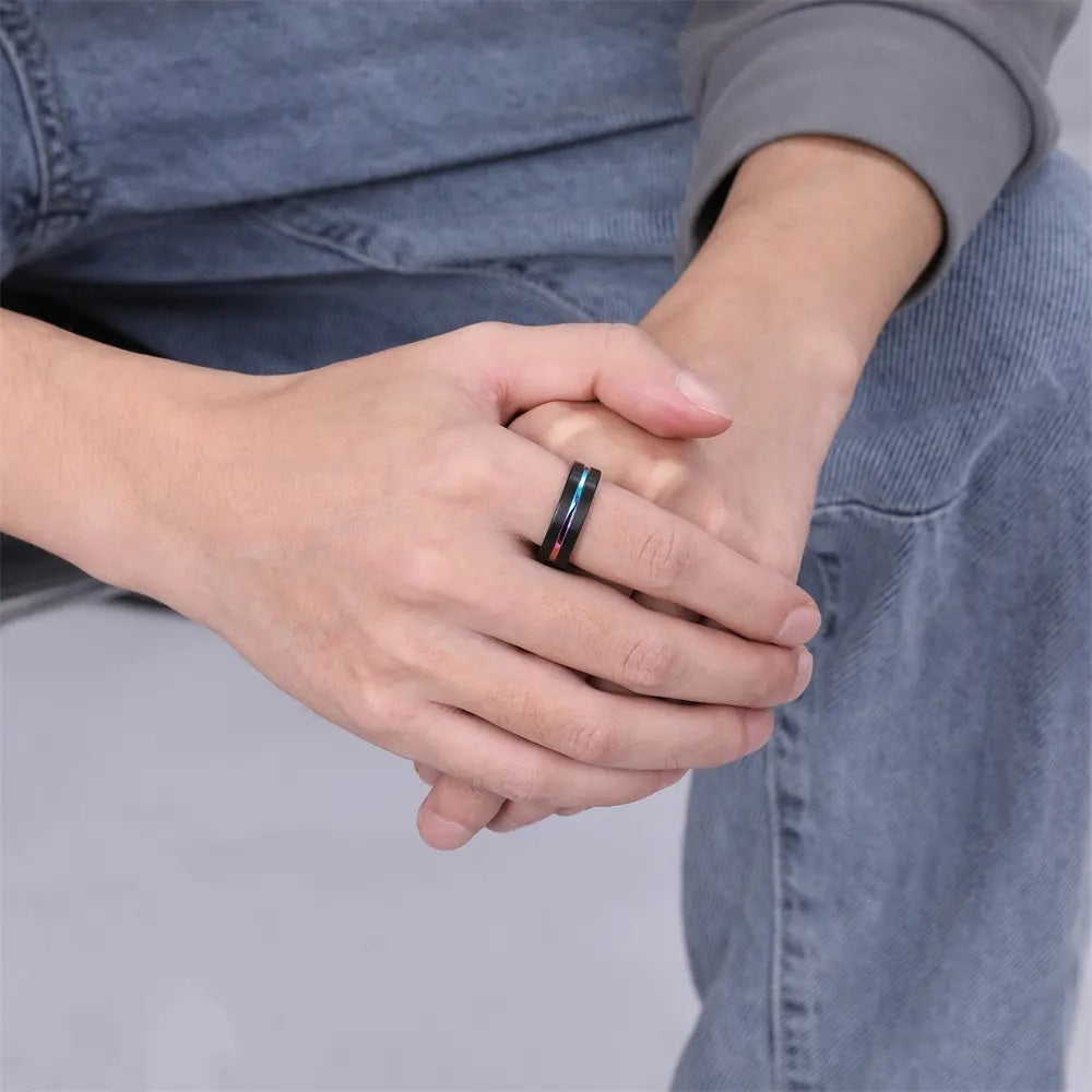 Pride Rainbow Tungsten Ring 9mm