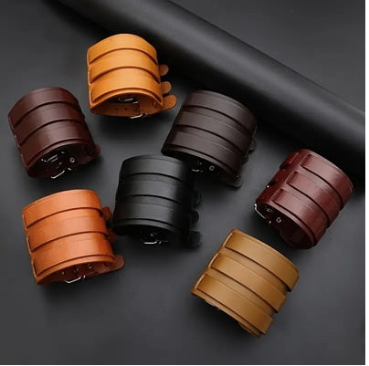 Wide Leather Bangle, Multi-layer Leather Bracelet