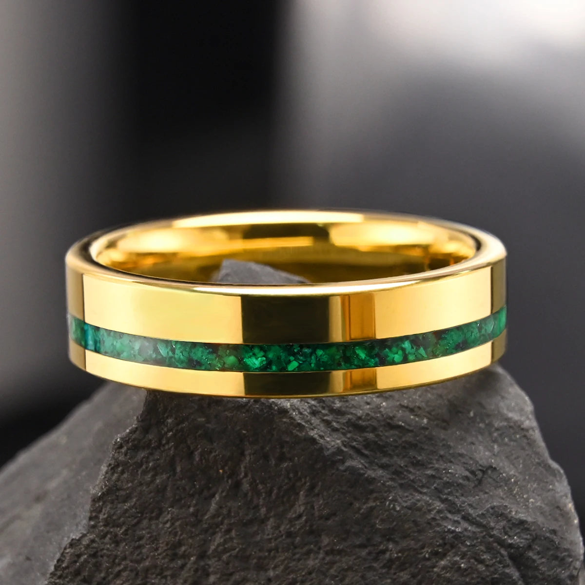 Elegant Golden Tungsten Ring with Turquoise Inlay - 6MM Wide Men's Wedding & Women's Engagement Ring - Sizes 6-13