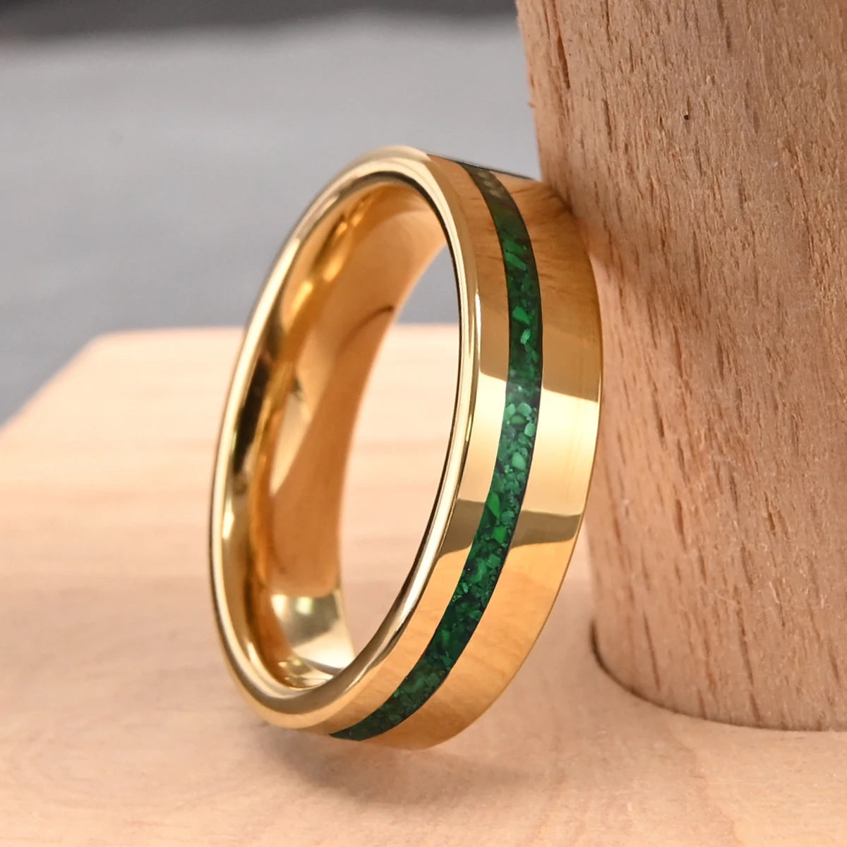 Elegant Golden Tungsten Ring with Turquoise Inlay - 6MM Wide Men's Wedding & Women's Engagement Ring - Sizes 6-13