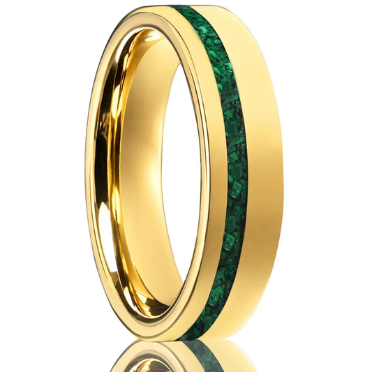 Elegant Golden Tungsten Ring with Turquoise Inlay - 6MM Wide Men's Wedding & Women's Engagement Ring - Sizes 6-13