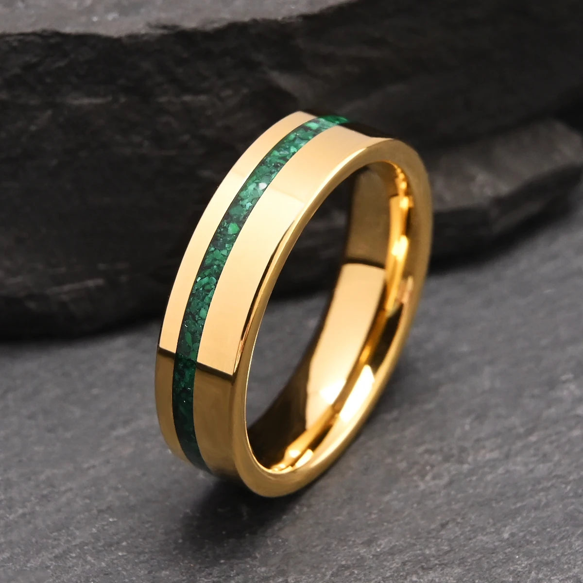 Elegant Golden Tungsten Ring with Turquoise Inlay - 6MM Wide Men's Wedding & Women's Engagement Ring - Sizes 6-13