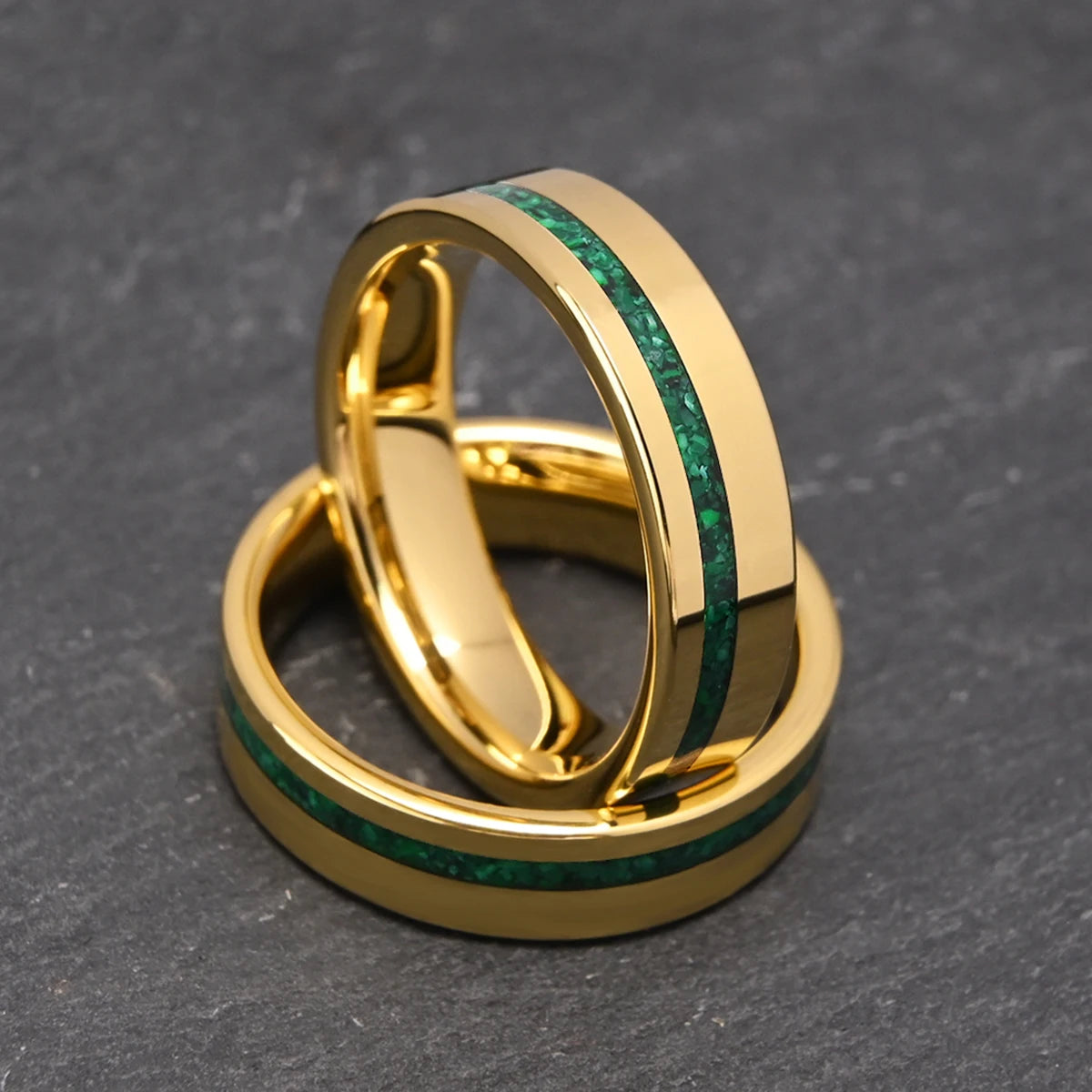 Elegant Golden Tungsten Ring with Turquoise Inlay - 6MM Wide Men's Wedding & Women's Engagement Ring - Sizes 6-13