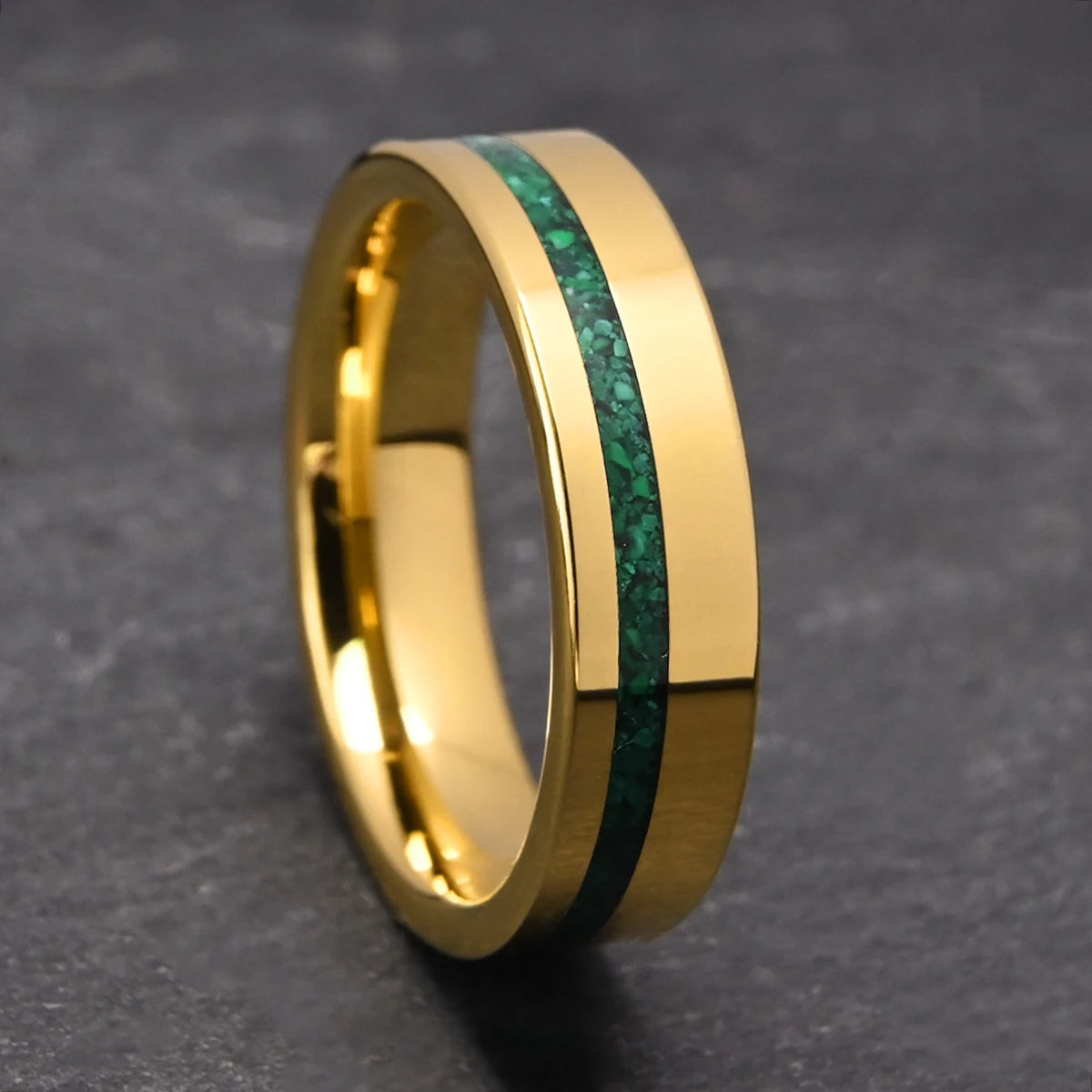 Elegant Golden Tungsten Ring with Turquoise Inlay - 6MM Wide Men's Wedding & Women's Engagement Ring - Sizes 6-13