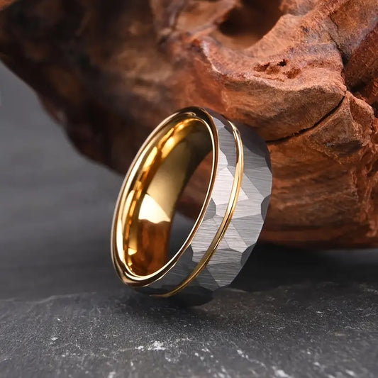 Golden Hammered Tungsten Ring 8mm