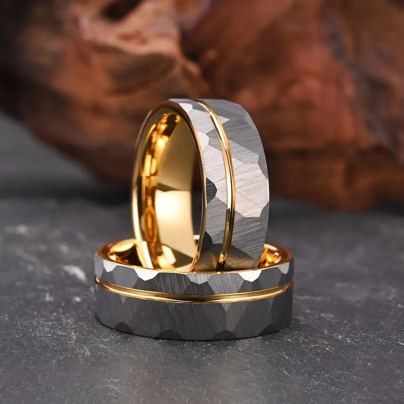 Golden Hammered Tungsten Ring 8mm